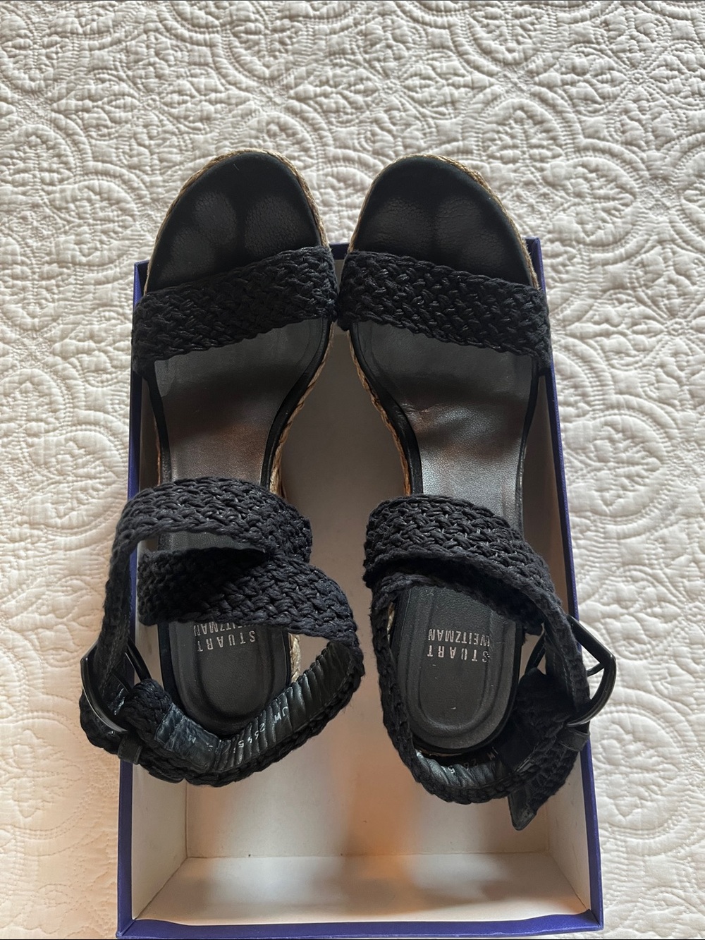 Stuart Weitzman Black Braided Ankle-Strap Sandals